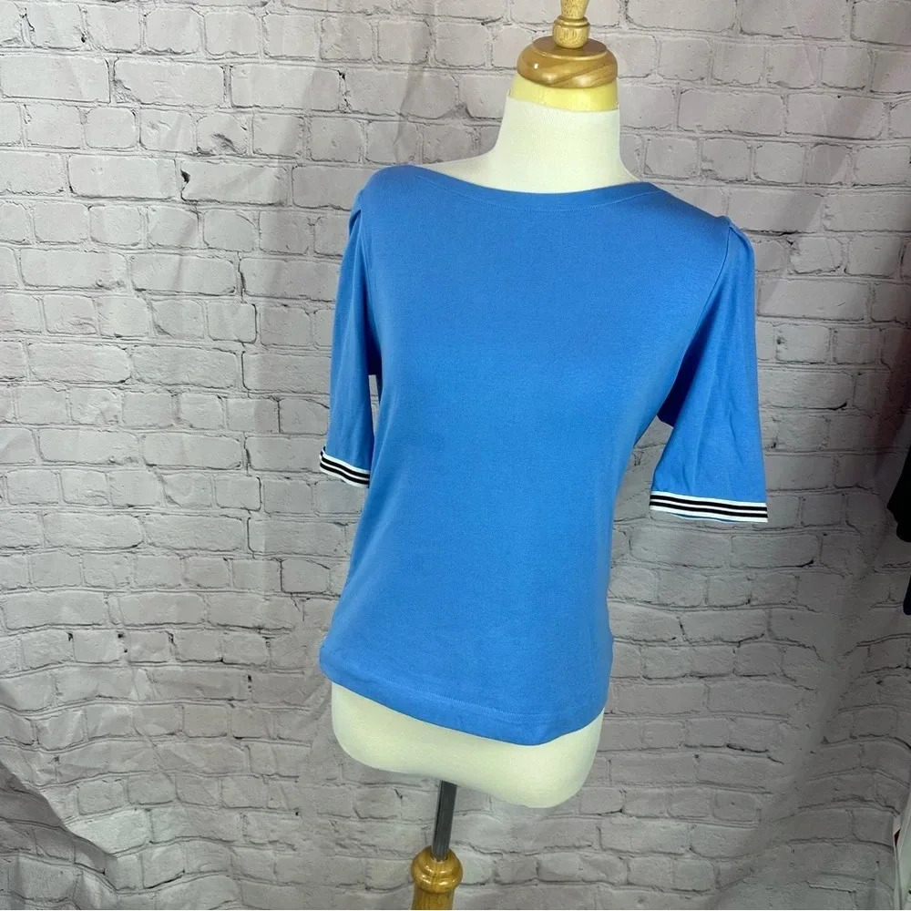 lauren ralph lauren blue boat-neck pullover top size large preppy classic